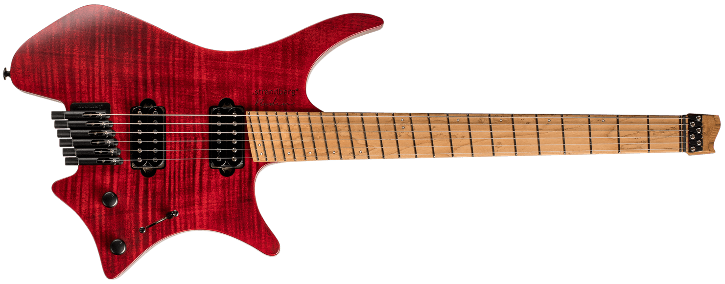 Original 6 string red headless guitar front view