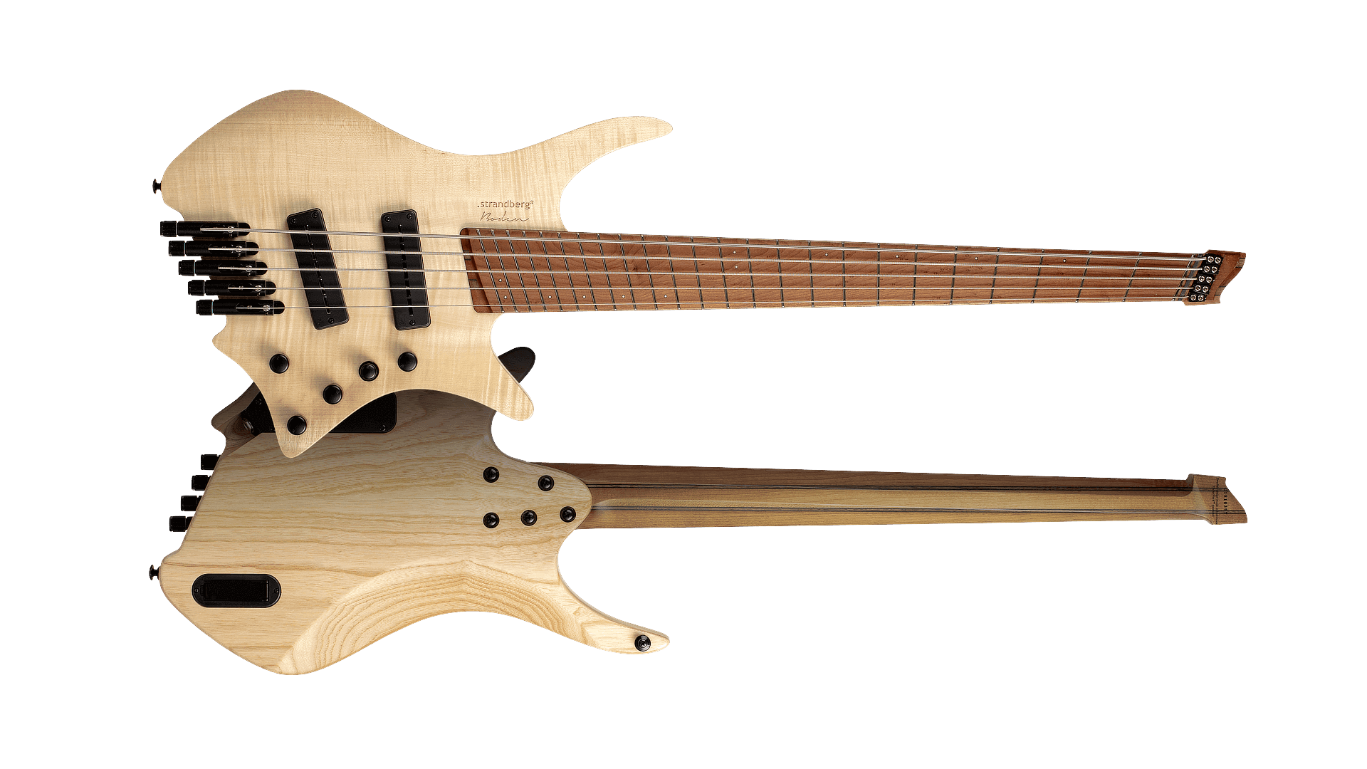 Headless boden BASS 4 string natural front & back view