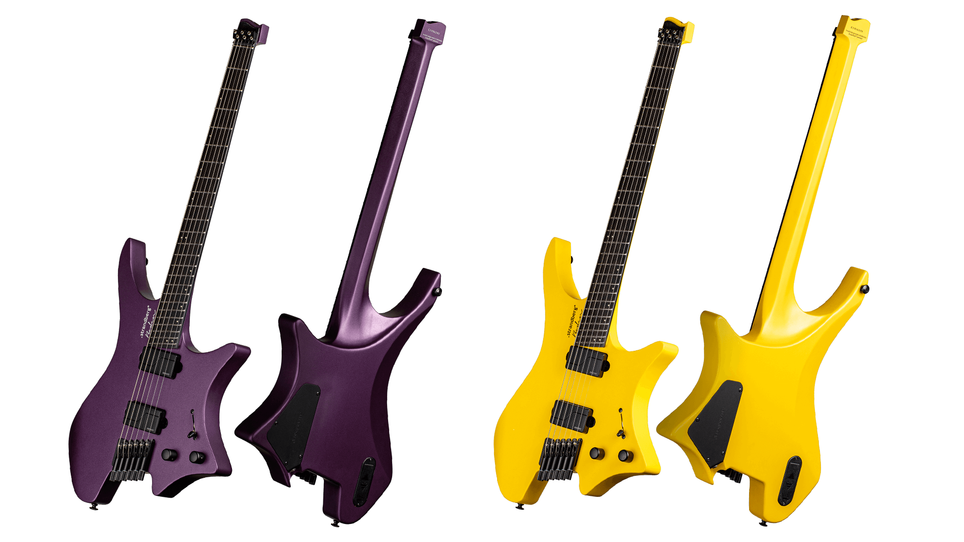 Headless Guitar Boden Metal purple and yellow front view