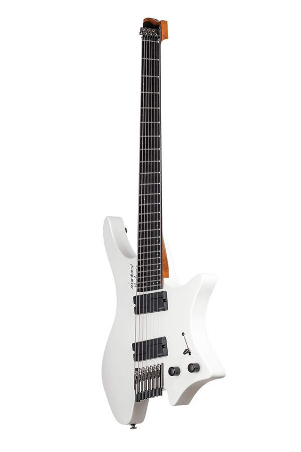 Headless guitar boden metal white 7 string multiscale front view