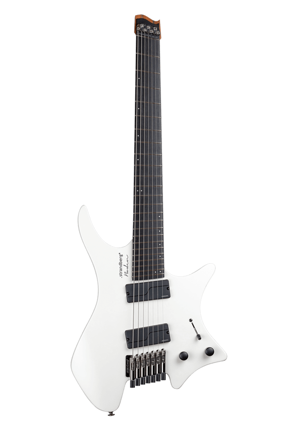 Headless guitar boden metal white 7 string multiscale front view