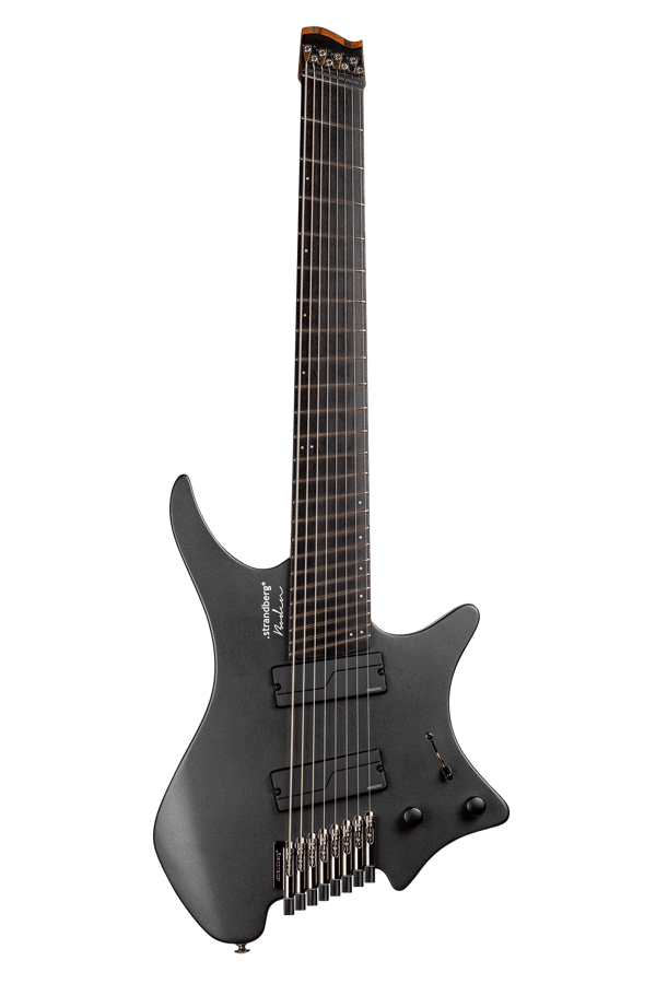 Headless guitar boden metal black 8 string multiscale front view