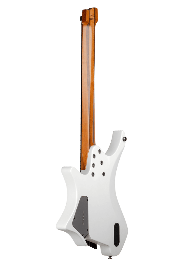 Headless guitar boden metal white 8 string multiscale back view