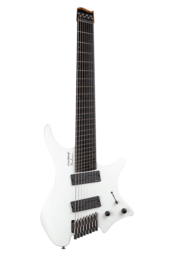 Headless guitar boden metal white 8 string multiscale front view