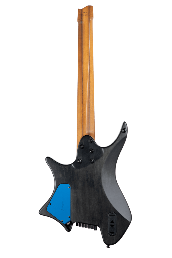 True Temperament blue burst headless guitar 7 string back view EndureNeck