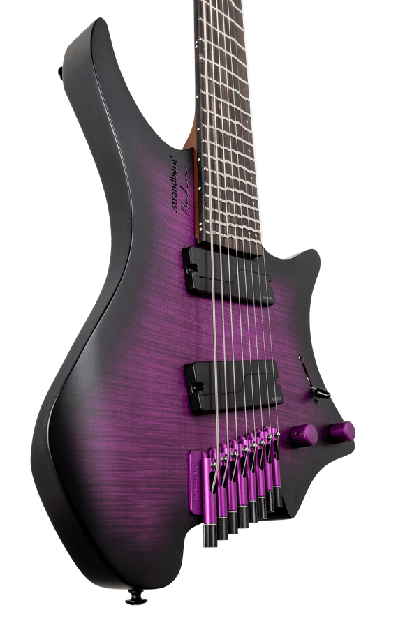 True temperament purple headless guitar 8 string front view