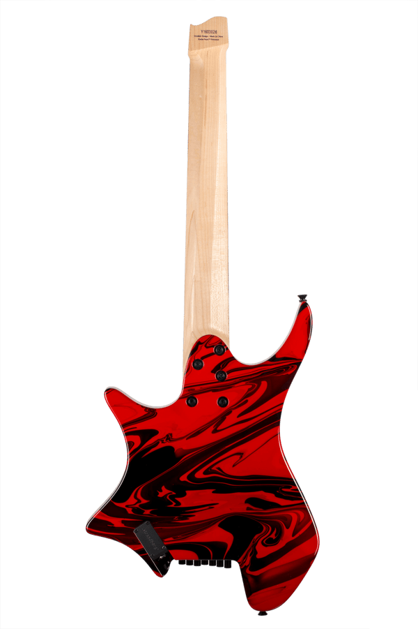 Headless Guitar Boden Singularity 7-string True Temperament Red Swirl back view