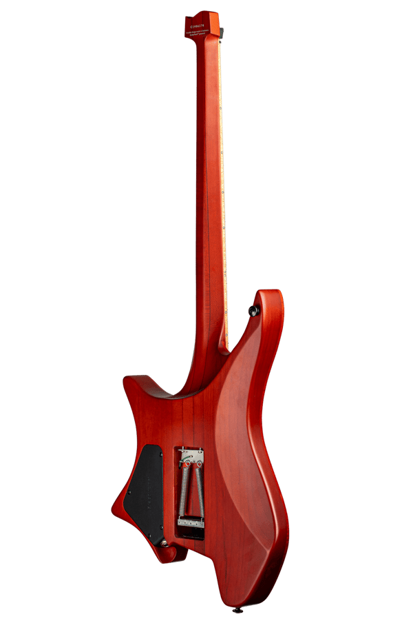 Headless Guitar Boden Metal 6 string trem orange back view