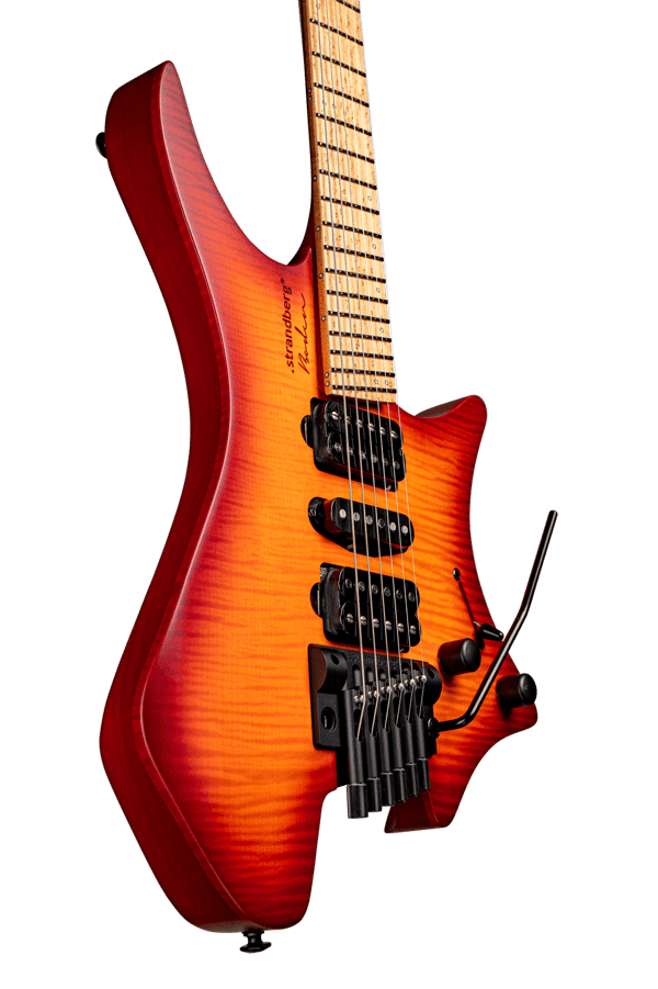 Headless Guitar Boden Metal 6 string trem orange front view