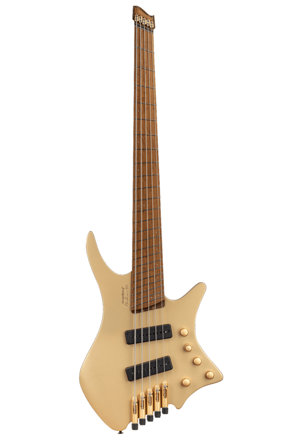 Boden Bass 5 string limited edition headless guitar gold front view