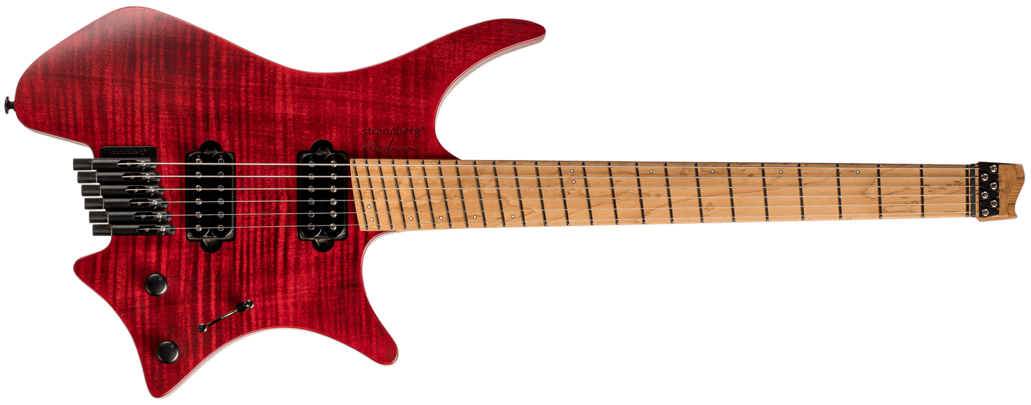 Original 6 string red headless guitar front view